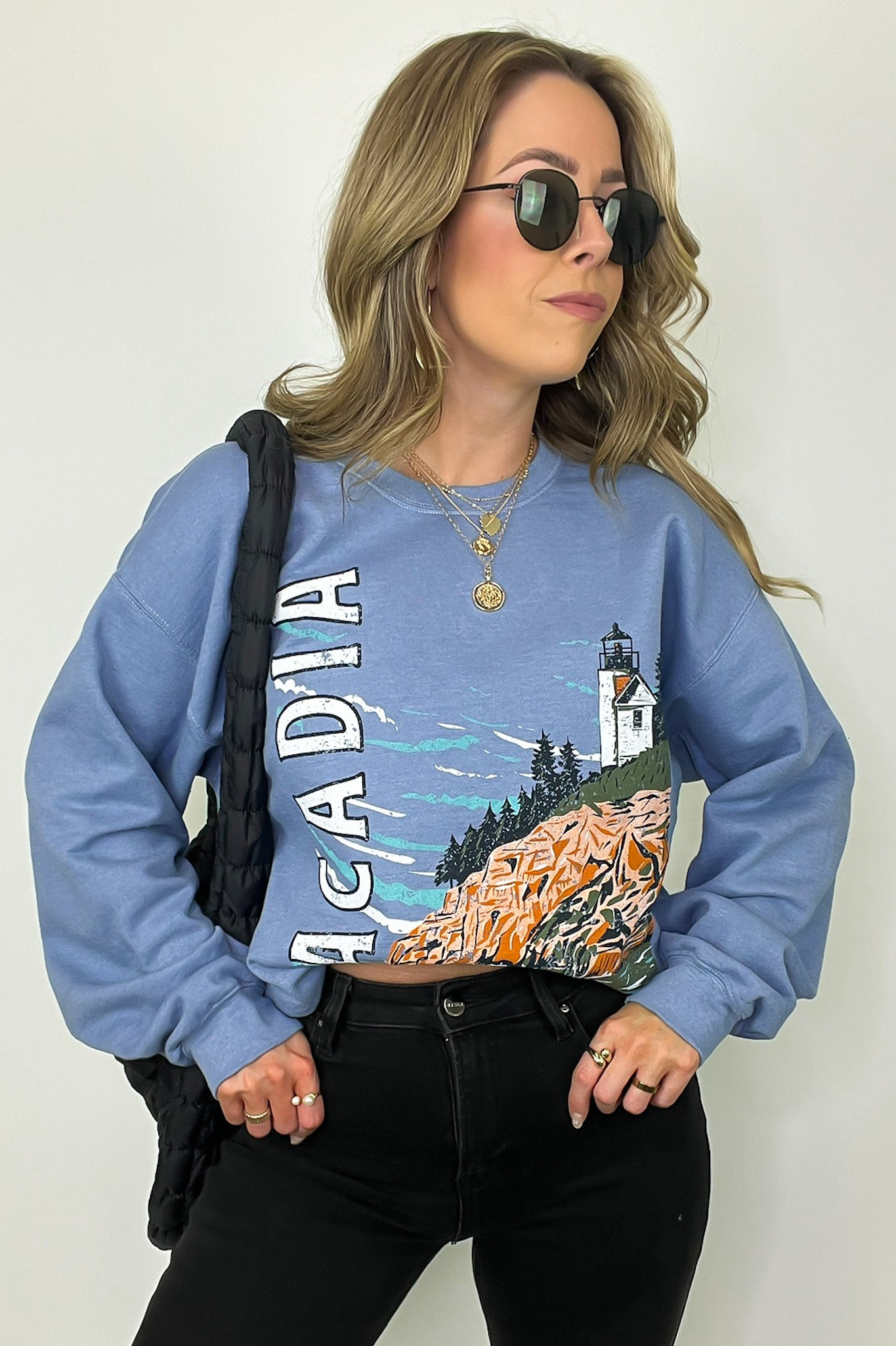 Light Blue / SM Acadia National Park Graphic Oversized Pullover - Madison and Mallory