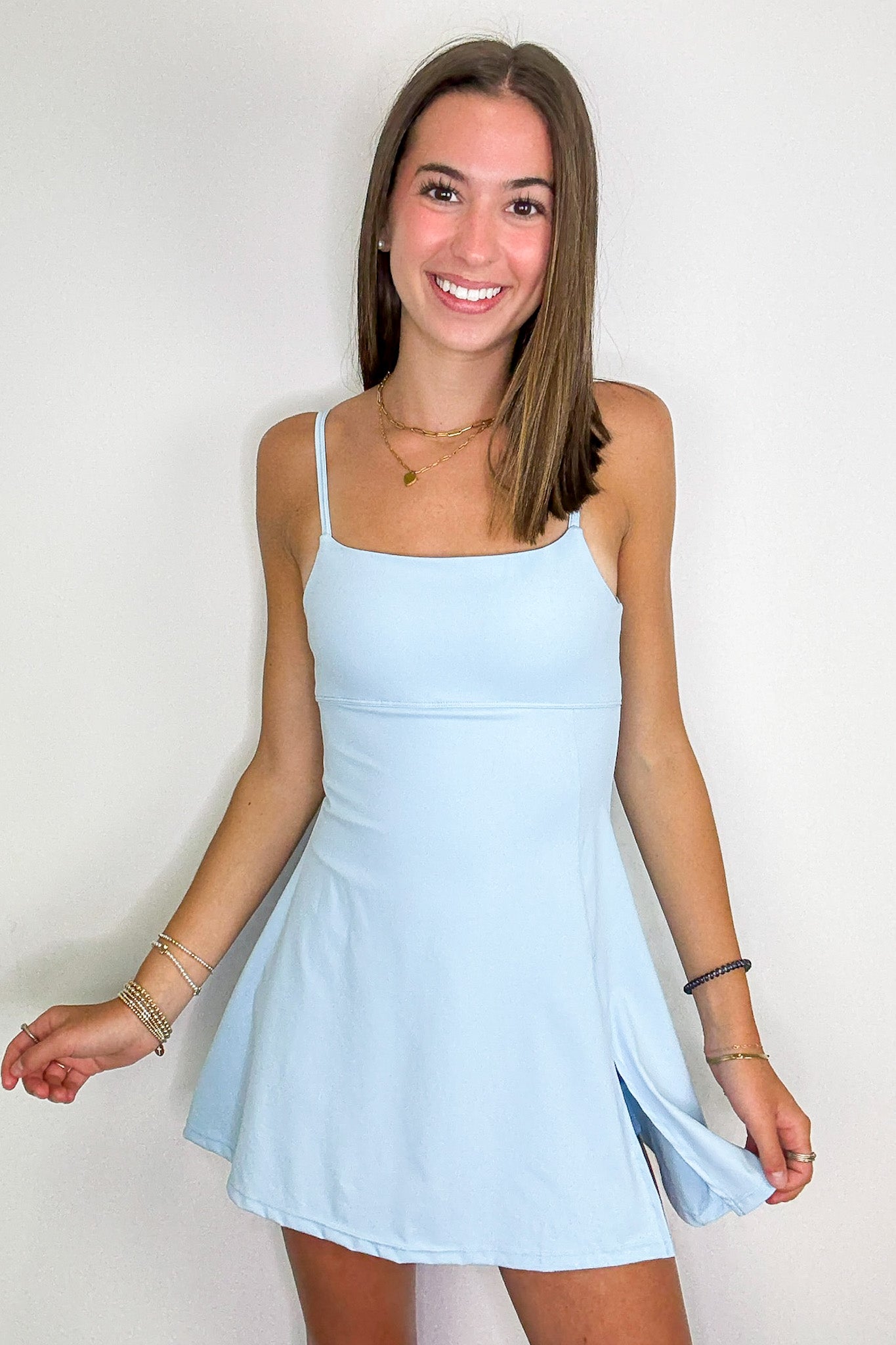 S / Baby Blue Active Ease A-line Mini Active Romper Dress - FINAL SALE - Madison and Mallory