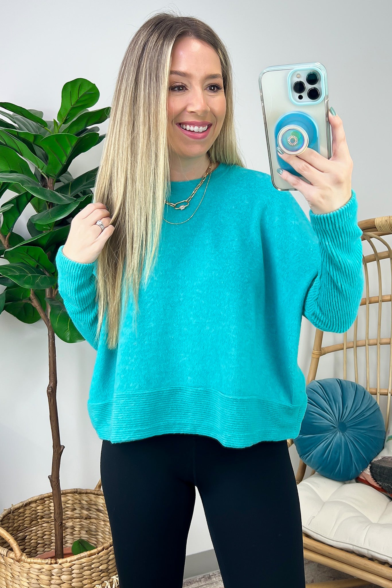Light Teal / SM Adelaida Soft Knit Dolman Sleeve Sweater - BACK IN STOCK - Madison and Mallory