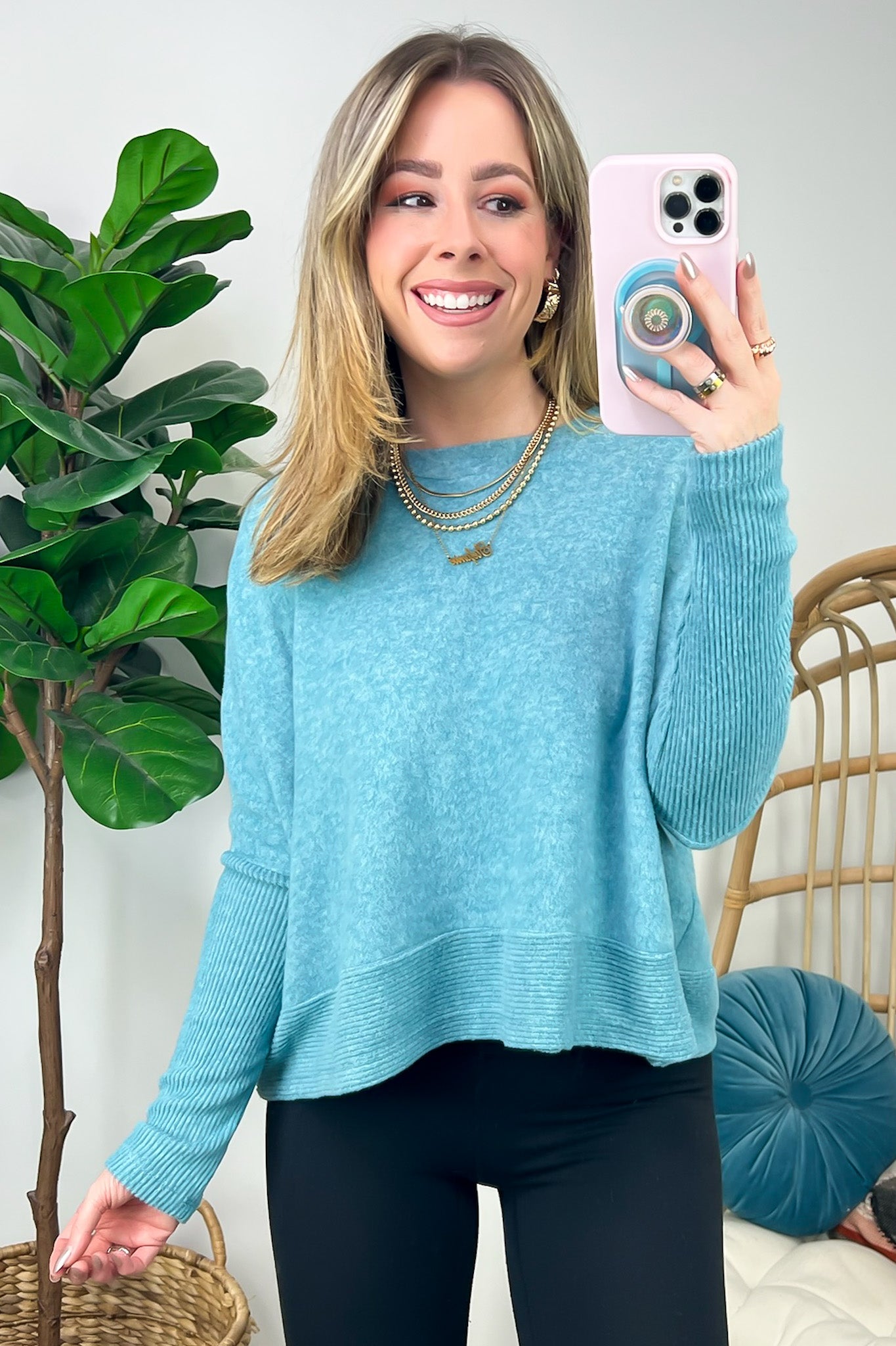 Dusty Teal / SM Adelaida Soft Knit Dolman Sleeve Sweater - BACK IN STOCK - Madison and Mallory