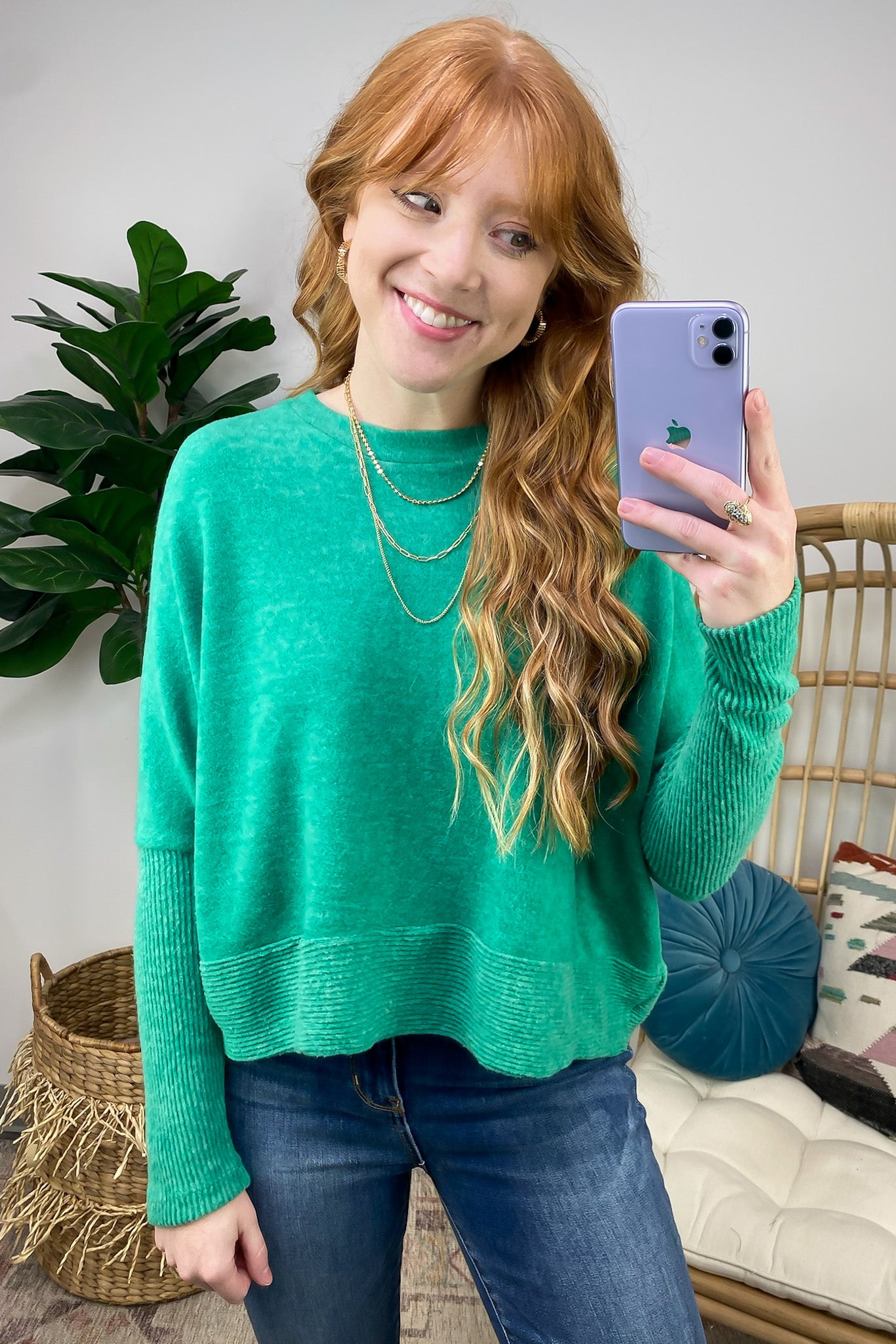 Kelly Green / SM Adelaida Soft Knit Dolman Sleeve Sweater - BACK IN STOCK - Madison and Mallory