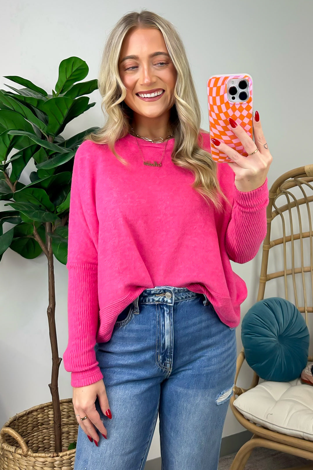 Fuchsia / SM Adelaida Soft Knit Dolman Sleeve Sweater - BACK IN STOCK - Madison and Mallory