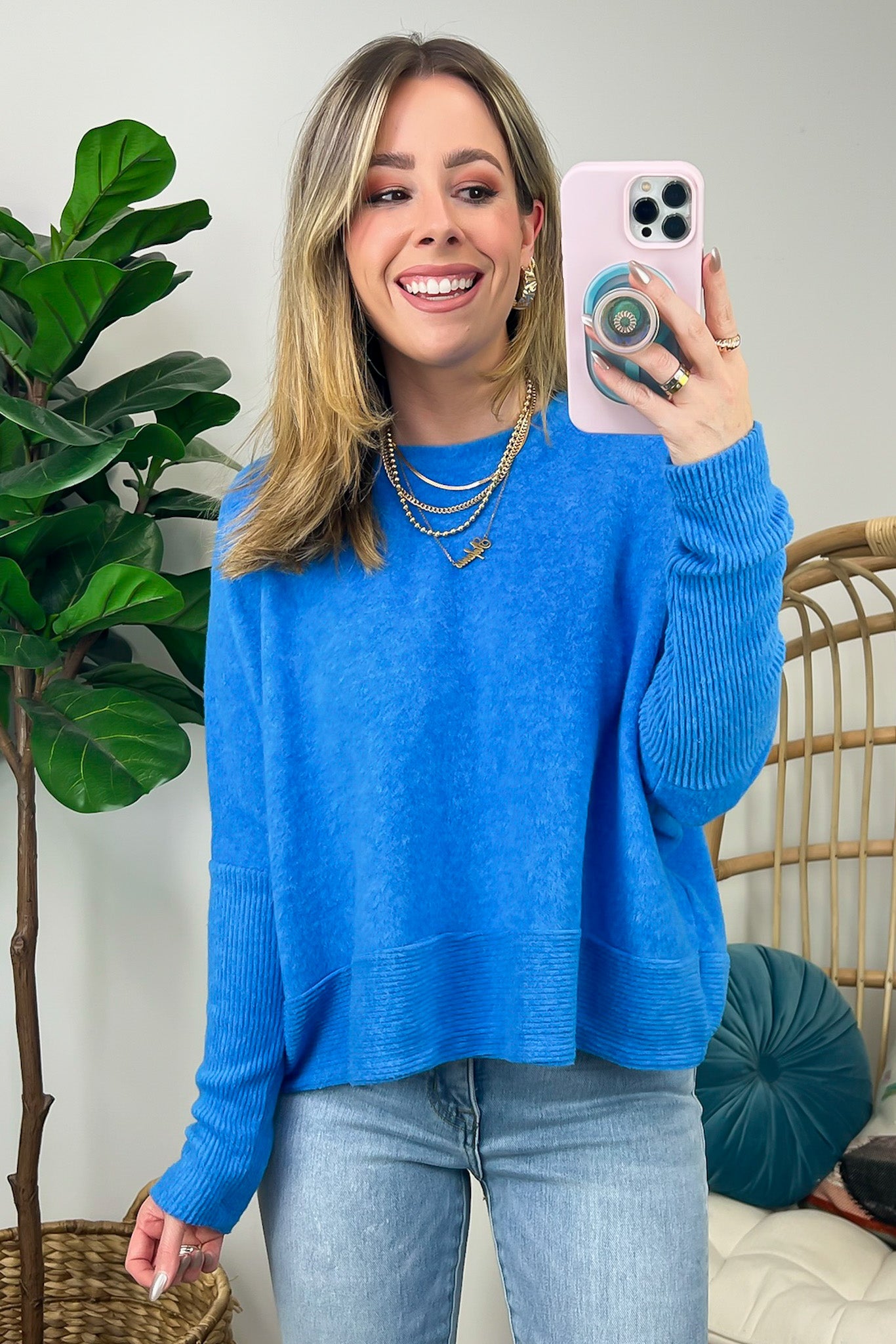 Ocean Blue / SM Adelaida Soft Knit Dolman Sleeve Sweater - BACK IN STOCK - Madison and Mallory