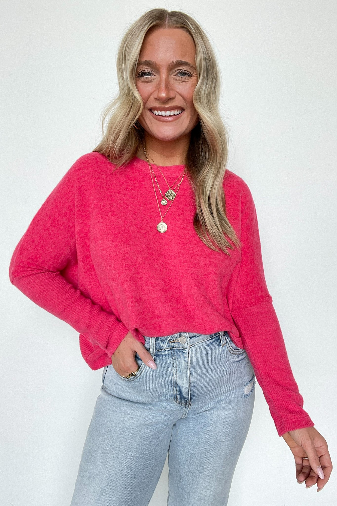 Viva Magenta / SM Adelaida Soft Knit Dolman Sleeve Sweater - BACK IN STOCK - Madison and Mallory