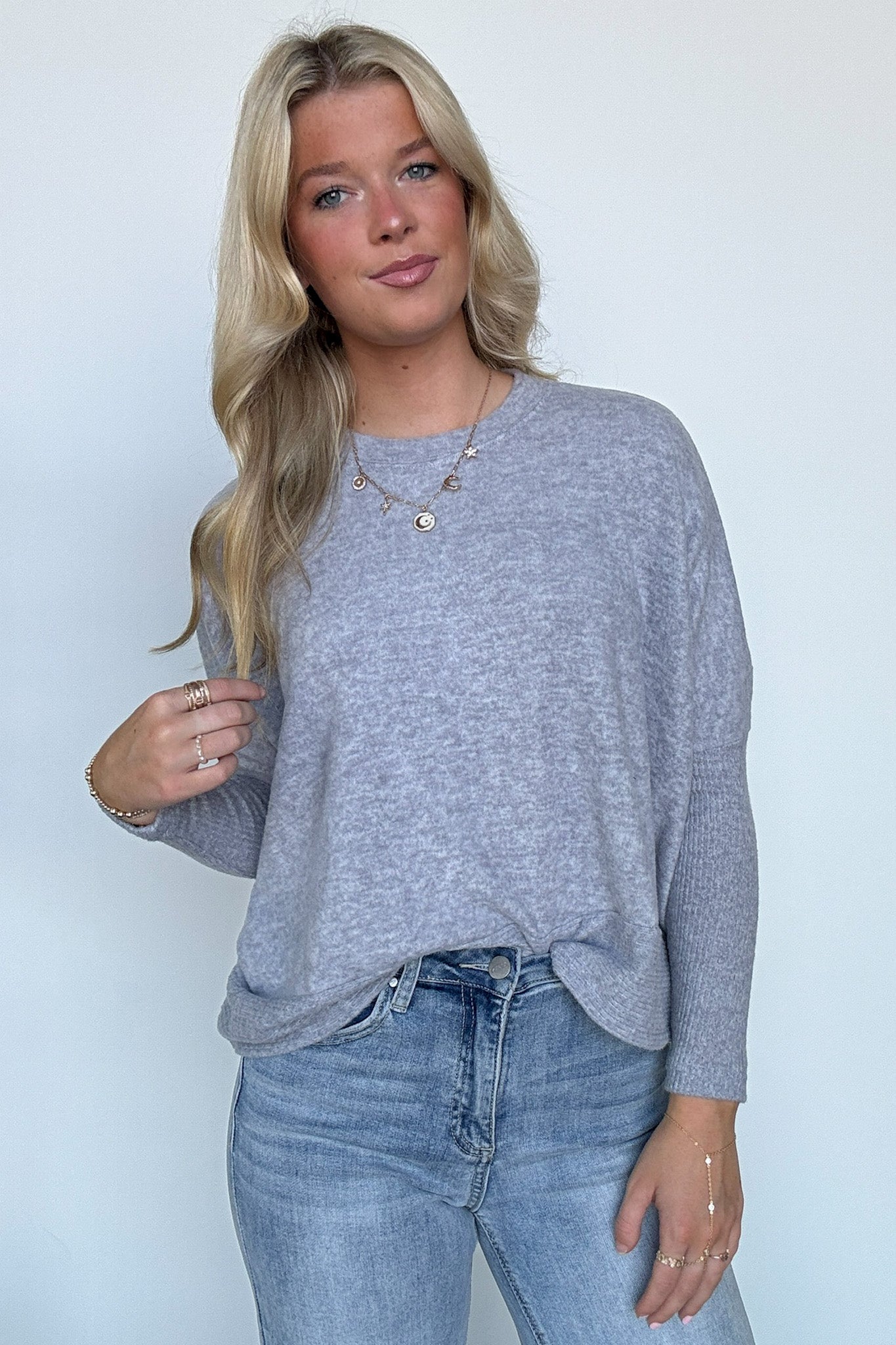 Heather Gray / SM Adelaida Soft Knit Dolman Sleeve Sweater - BACK IN STOCK - Madison and Mallory