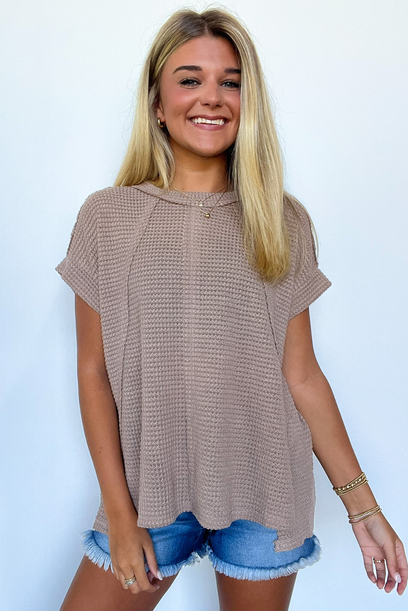  Adele Waffle Knit Exposed Seam Top - BACK IN STOCK - Madison and Mallory