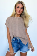 Light Mocha / SM Adele Waffle Knit Exposed Seam Top - Madison and Mallory