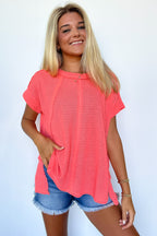  Adele Waffle Knit Exposed Seam Top - BACK IN STOCK - Madison and Mallory