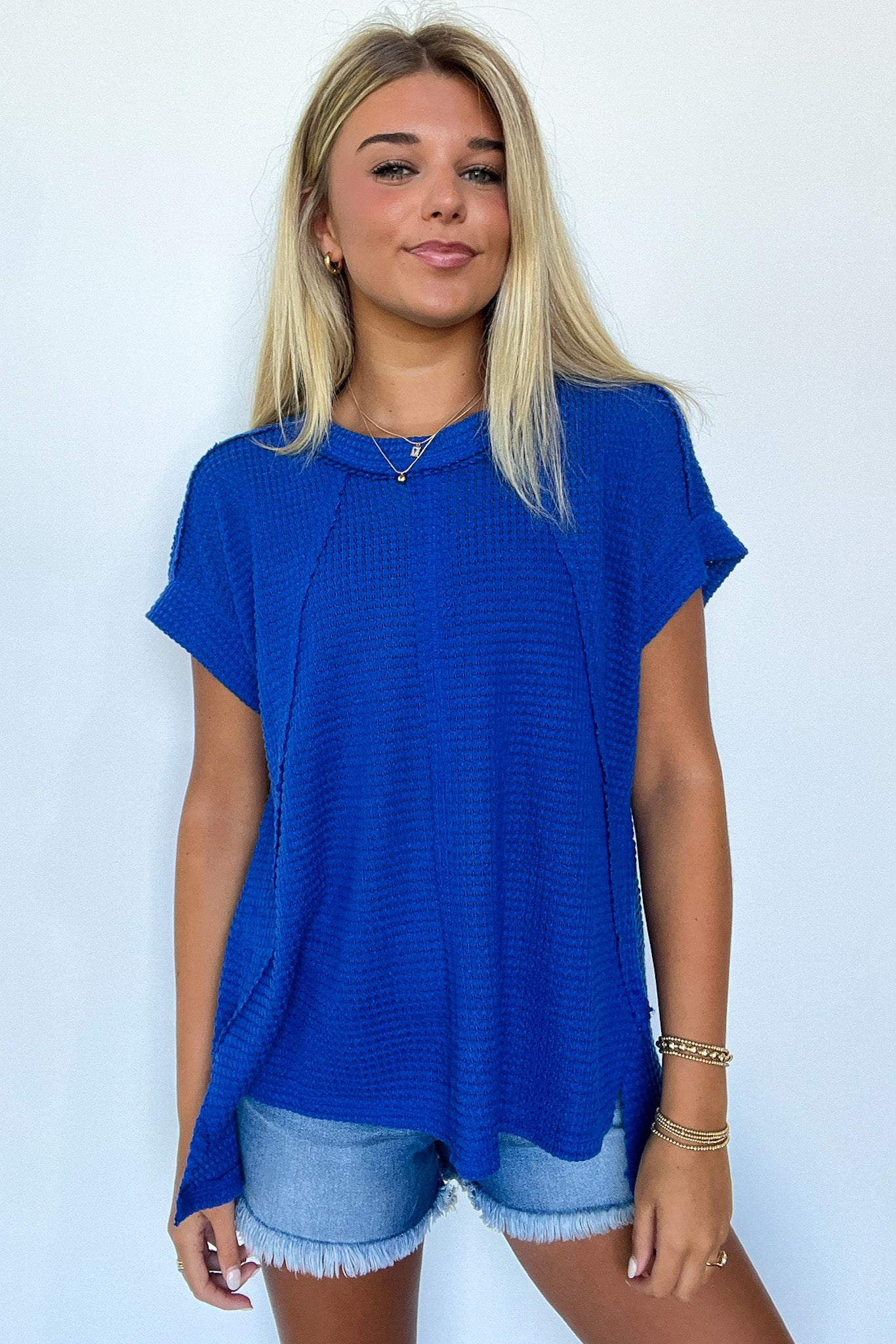 Adele Waffle Knit Exposed Seam Top - BACK IN STOCK · Madison + Mallory