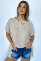 Beige / SM Adele Waffle Knit Exposed Seam Top - Madison and Mallory