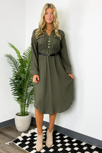Adeline Button Down Belted Midi Dress - FINAL SALE - Madison and Mallory