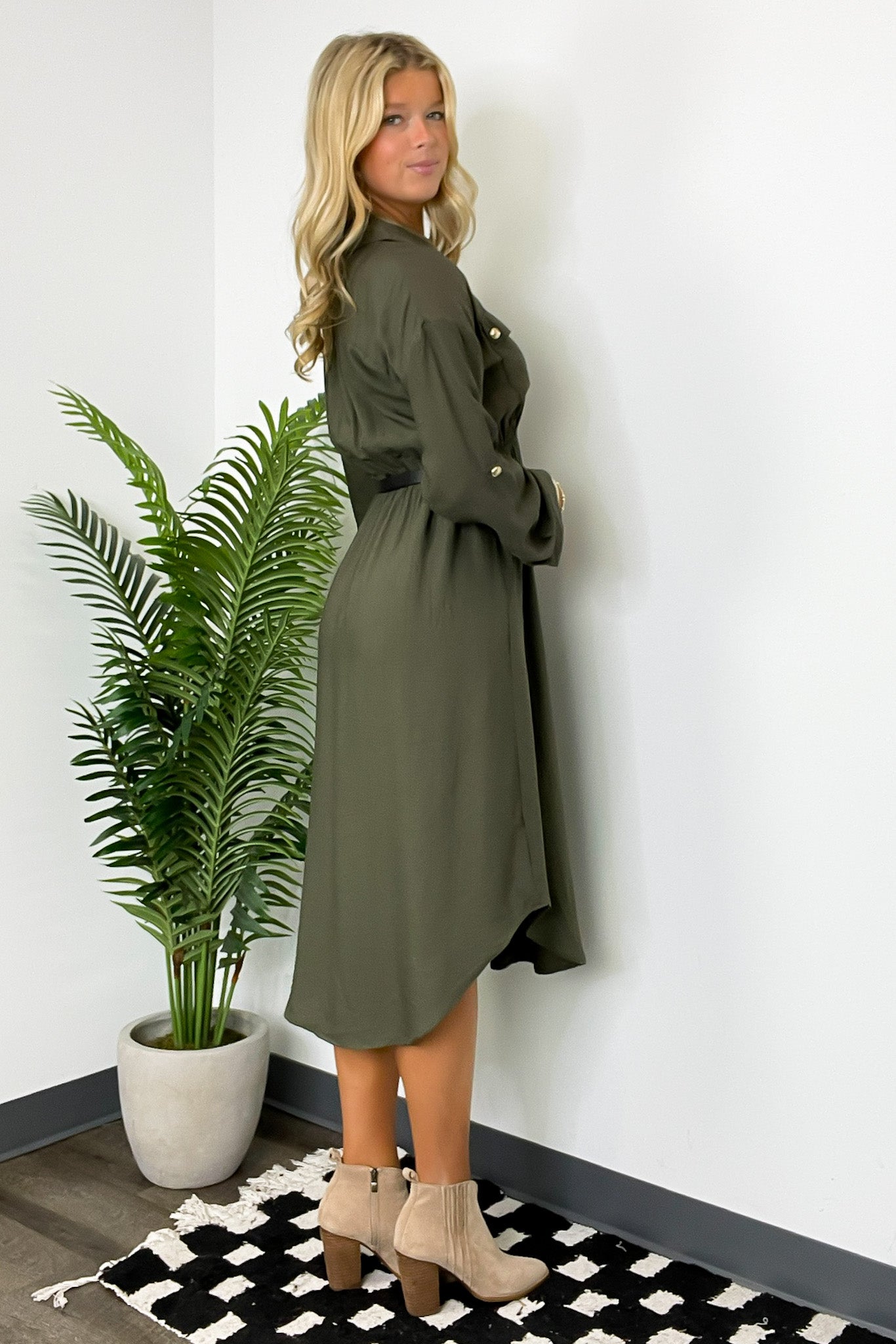  Adeline Button Down Belted Midi Dress - Madison and Mallory