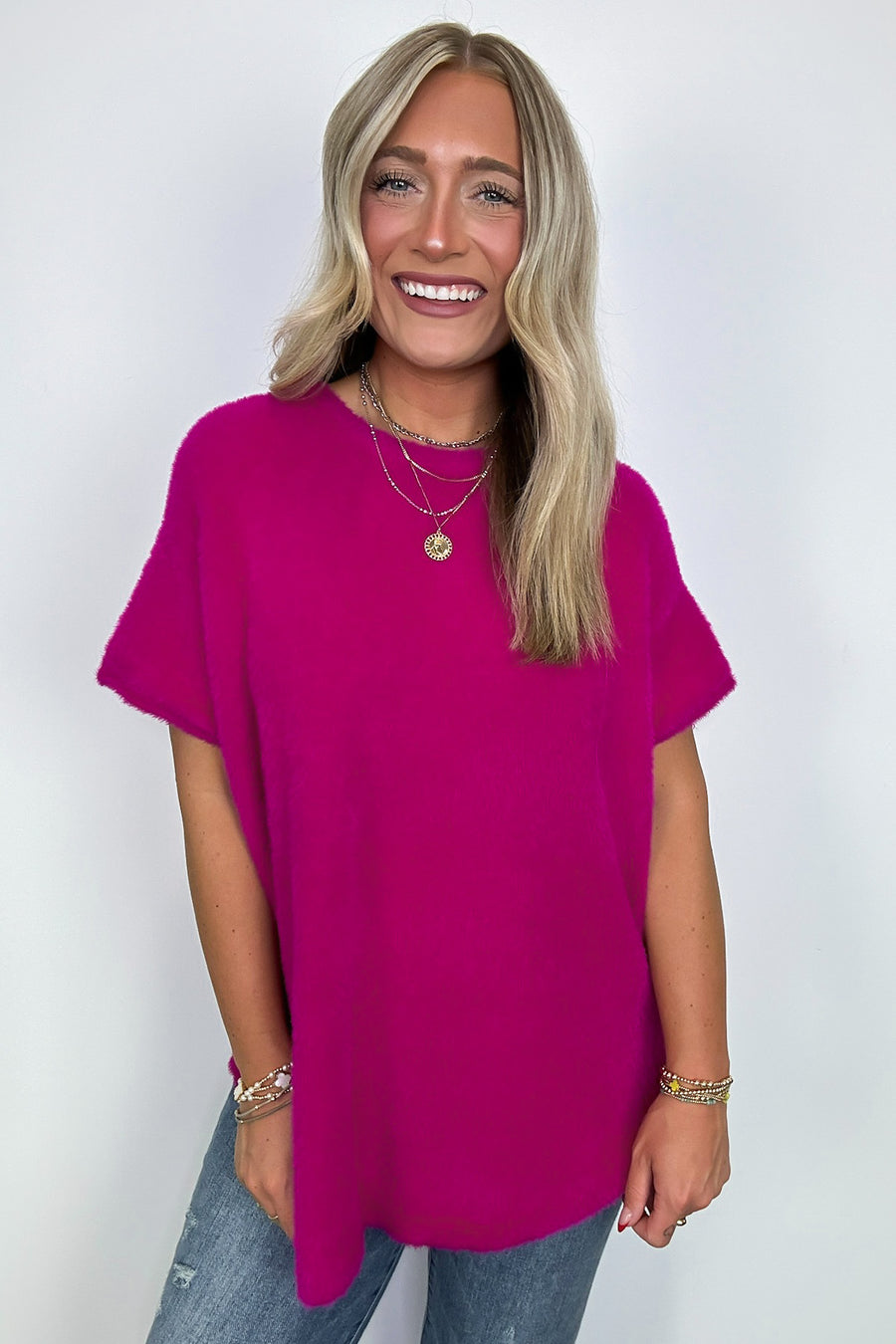 Hot Pink / S Admired Poise Mock Neck Knit Top - Madison and Mallory