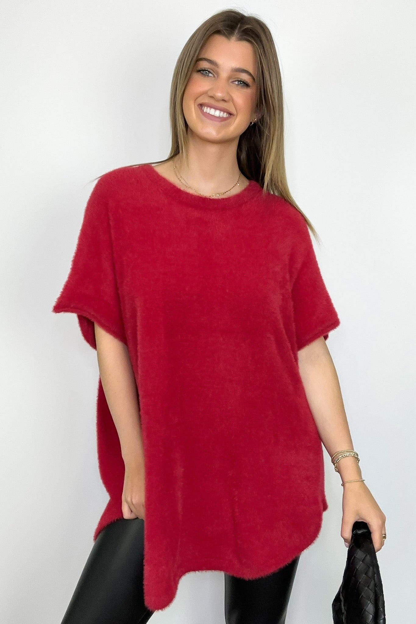 Red / S Admired Poise Mock Neck Knit Top - Madison and Mallory