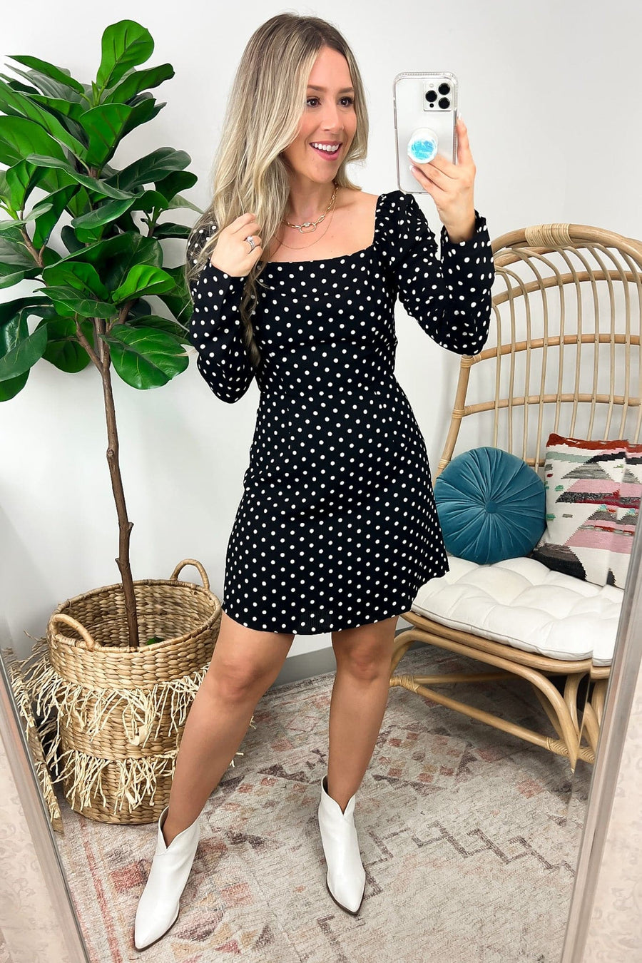  Adorable Ideal Ruched Puff Sleeve Polka Dot Dress - FINAL SALE - Madison and Mallory