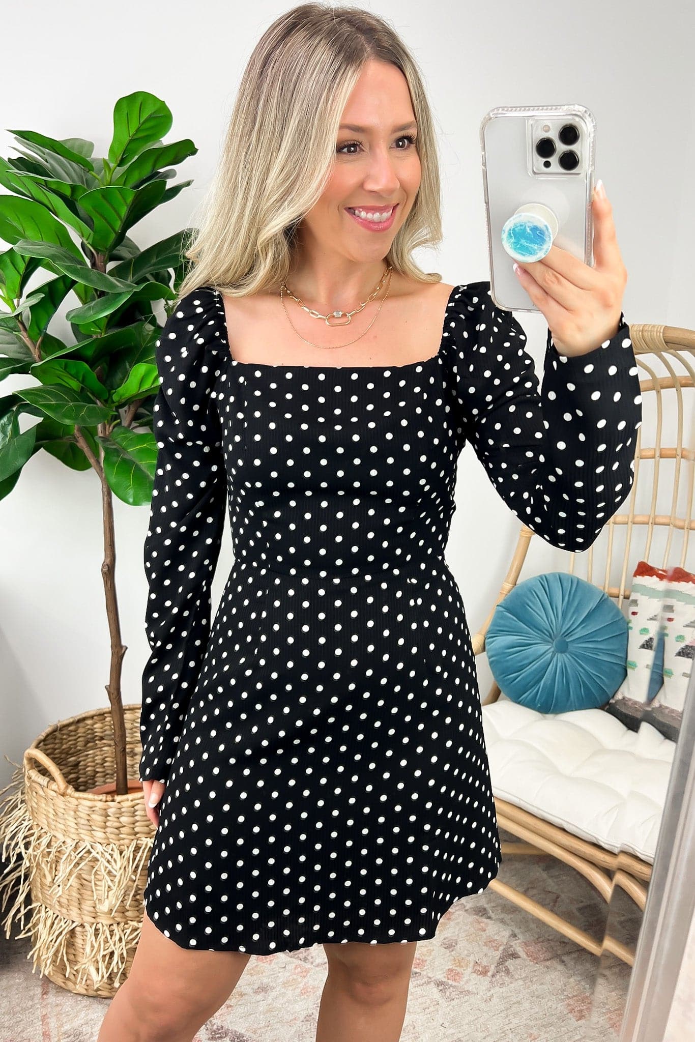  Adorable Ideal Ruched Puff Sleeve Polka Dot Dress - FINAL SALE - Madison and Mallory