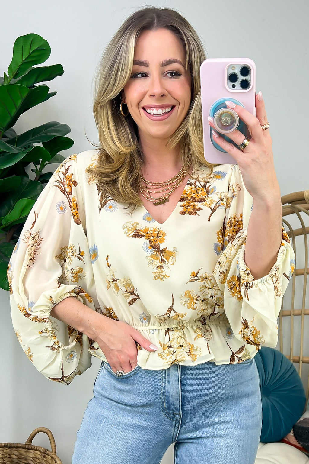 Antique Ivory / XS Adored Delight Floral Ruffle Top - FINAL SALE - Madison and Mallory