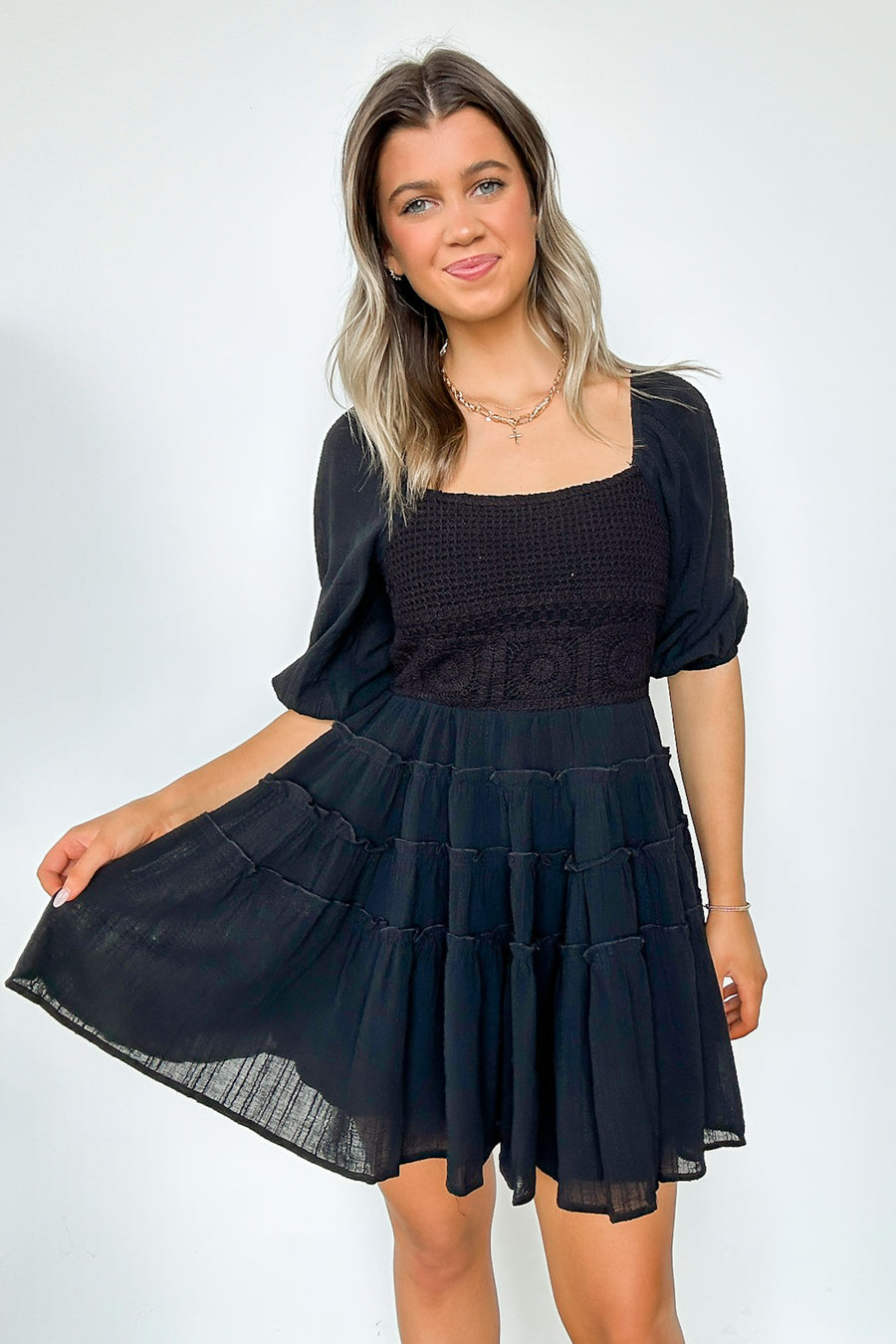 Adoring Desire Puff Sleeve Tiered Dress - Madison and Mallory