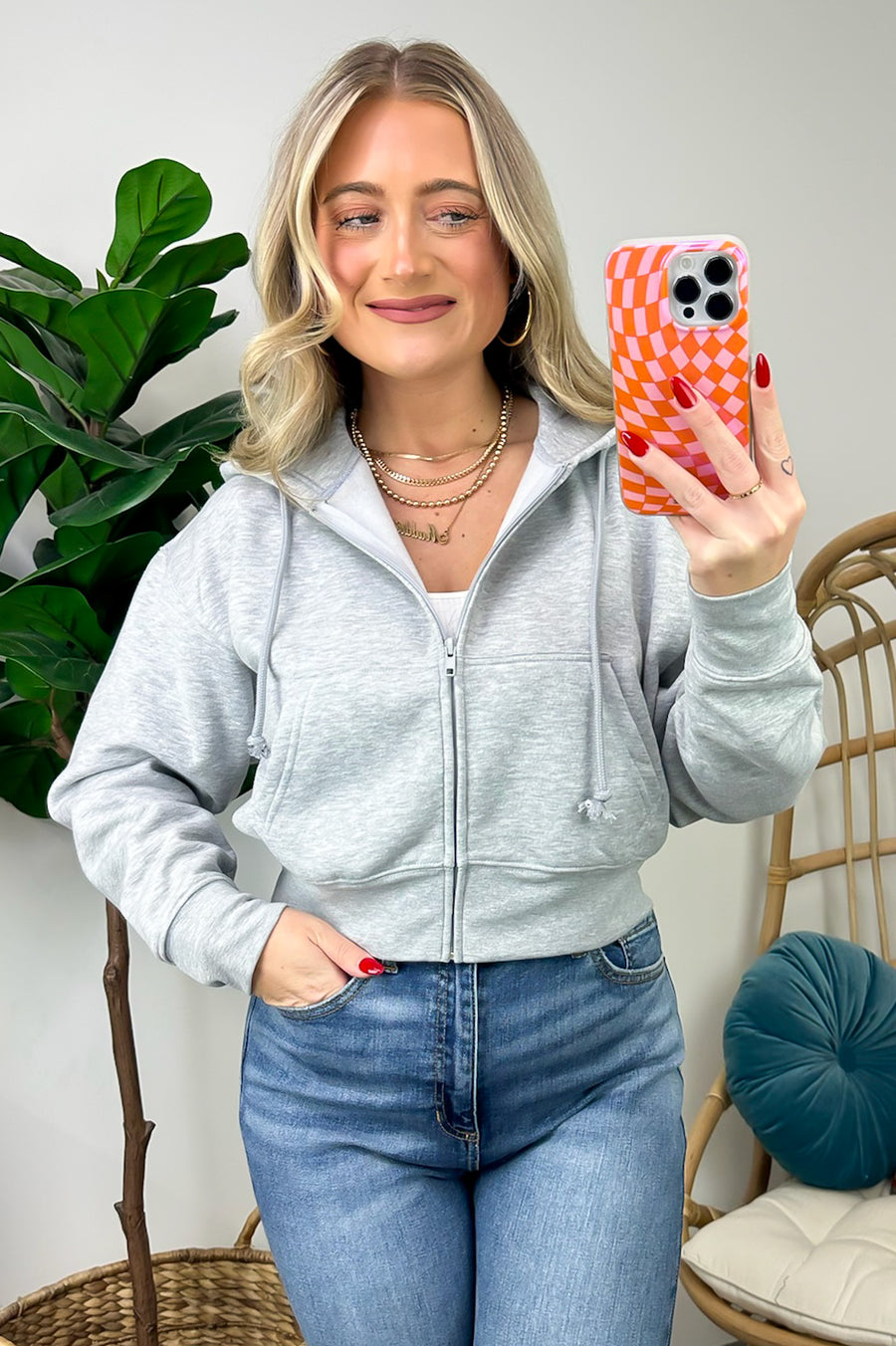 Gray / S Adrinah Fleece Cropped Hoodie - FINAL SALE - Madison and Mallory
