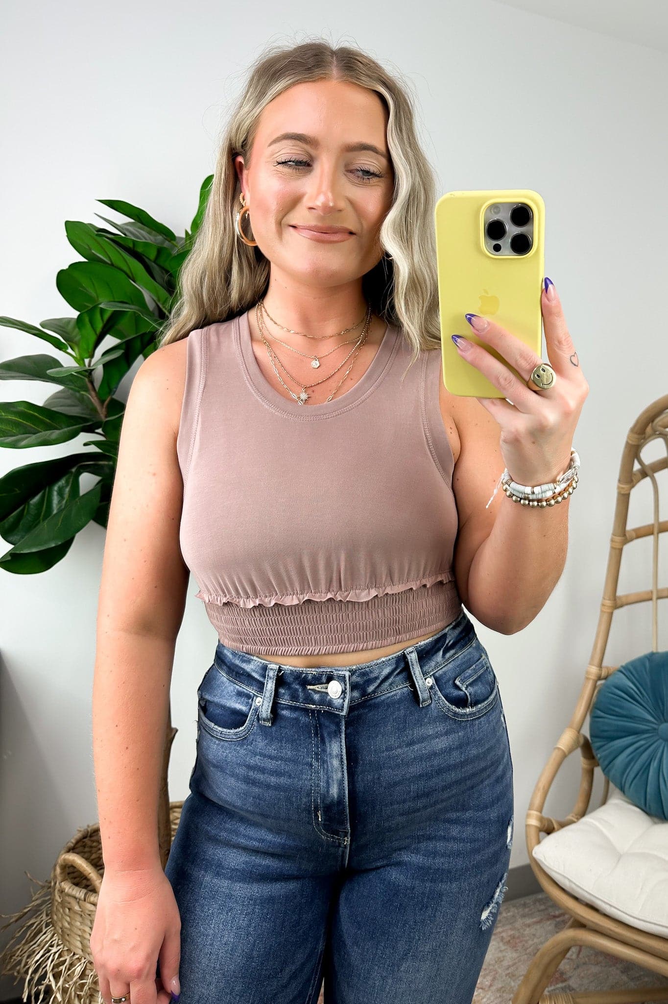  Aedion Smocked Hem Cropped Tank Top - FINAL SALE - Madison and Mallory