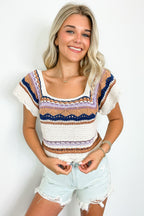 Oatmeal/Multi / S Aesthetic Ease Striped Crochet Knit Top - Madison and Mallory