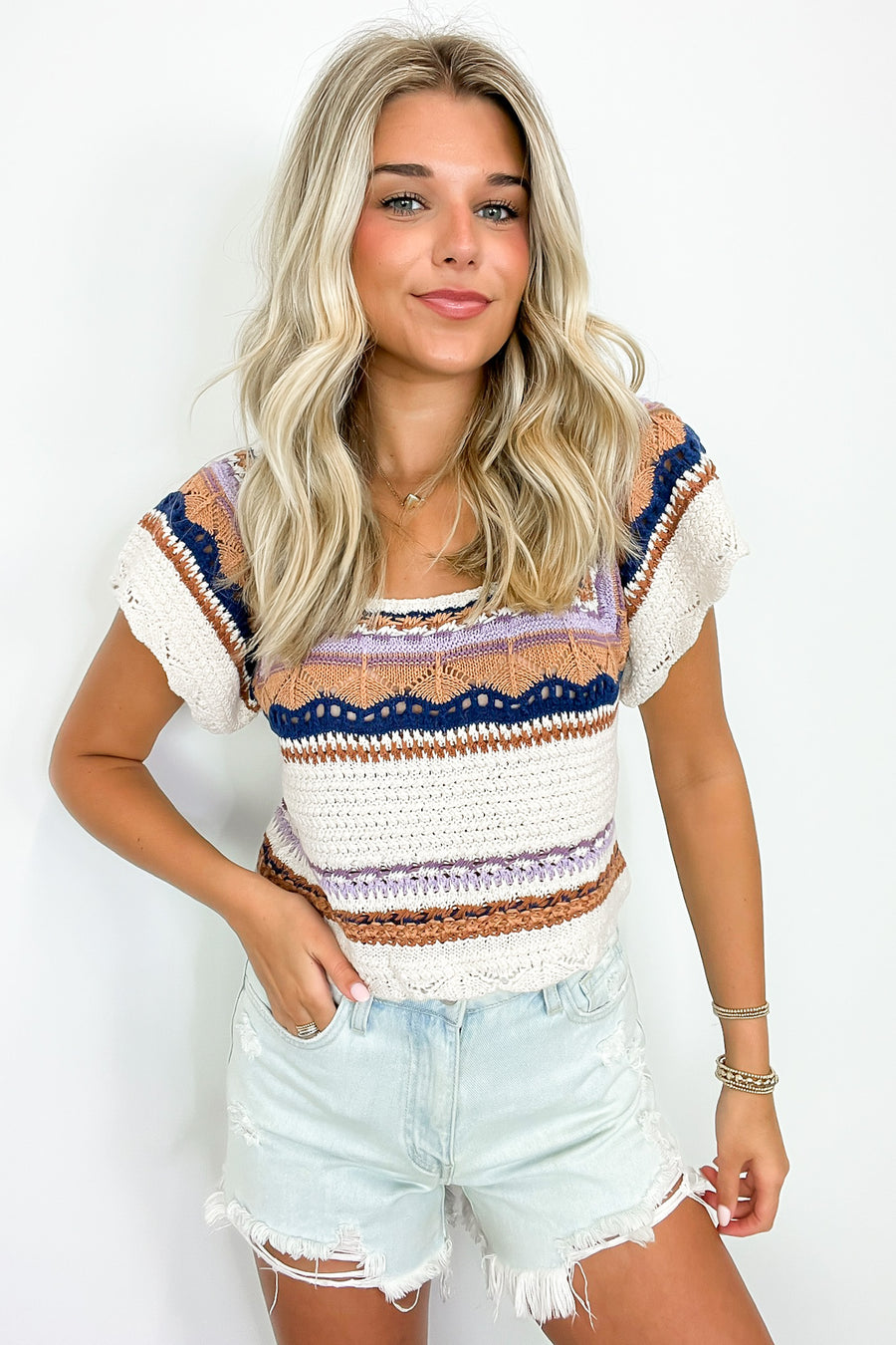  Aesthetic Ease Striped Crochet Knit Top - Madison and Mallory