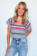 Aesthetic Ease Striped Crochet Knit Top - BACK IN STOCK - Madison and Mallory
