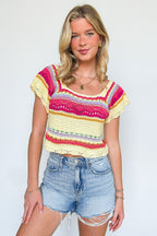 Aesthetic Ease Striped Crochet Knit Top - BACK IN STOCK - Madison and Mallory