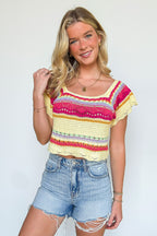 Yellow/Multi / S Aesthetic Ease Striped Crochet Knit Top - Madison and Mallory