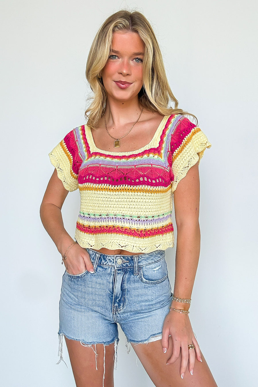 Aesthetic Ease Striped Crochet Knit Top - BACK IN STOCK - Madison and Mallory