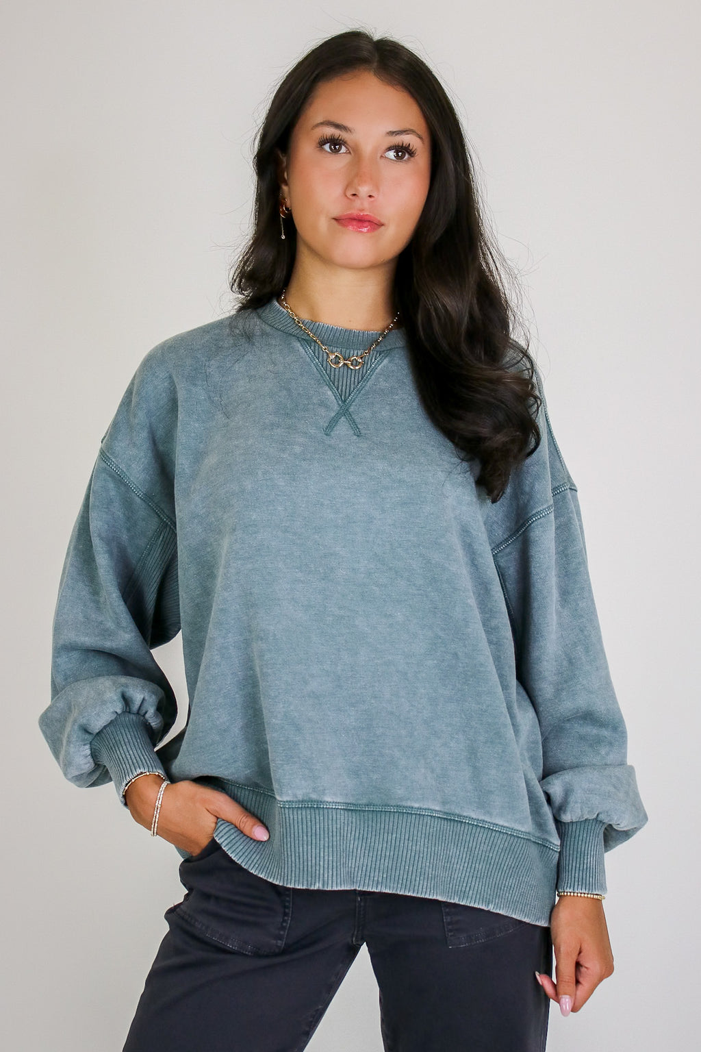 Ash Jade / S Afterglow Washed Fleece Pullover - Madison and Mallory