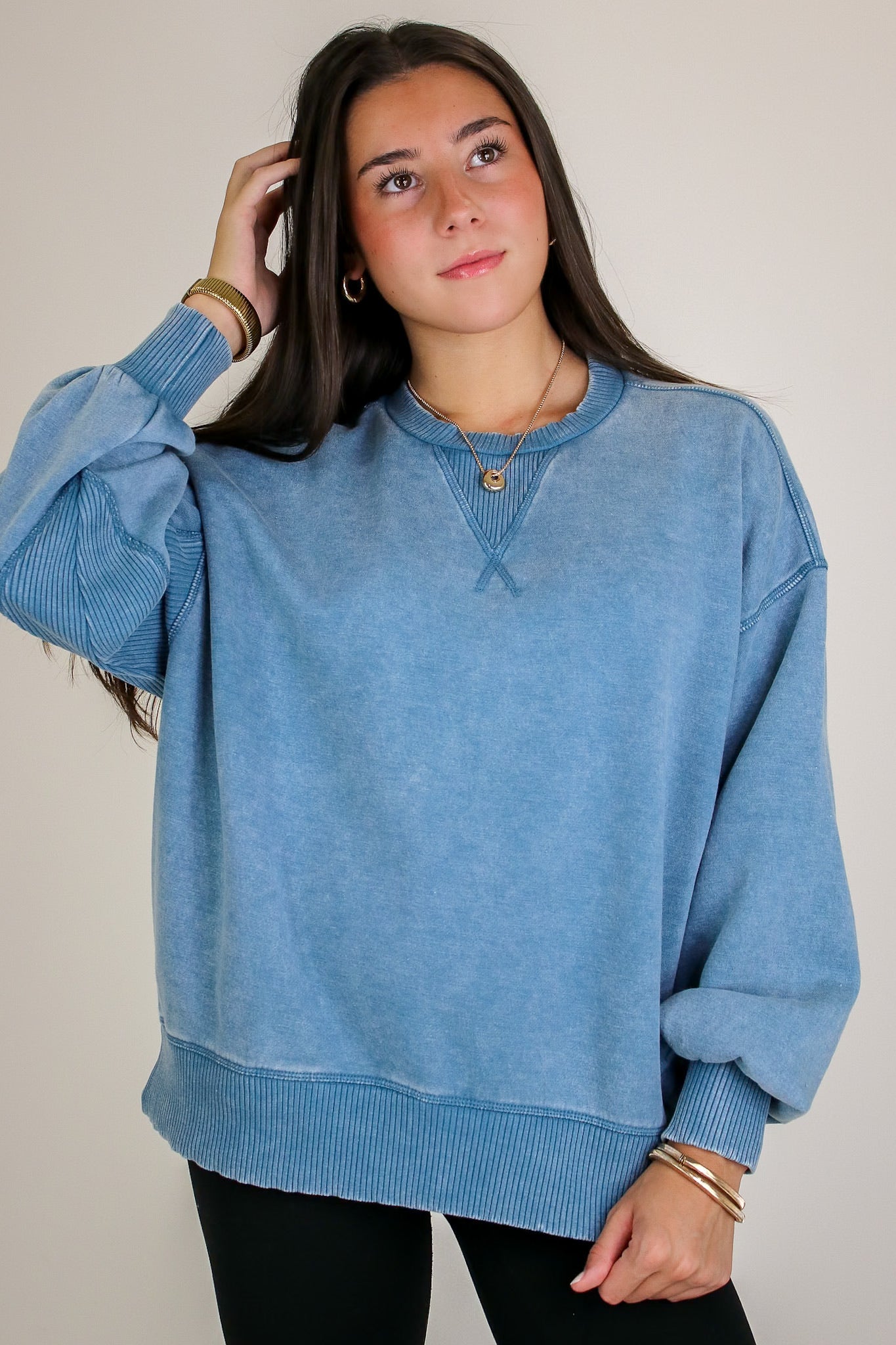 Blue Gray / S Afterglow Washed Fleece Pullover - Madison and Mallory