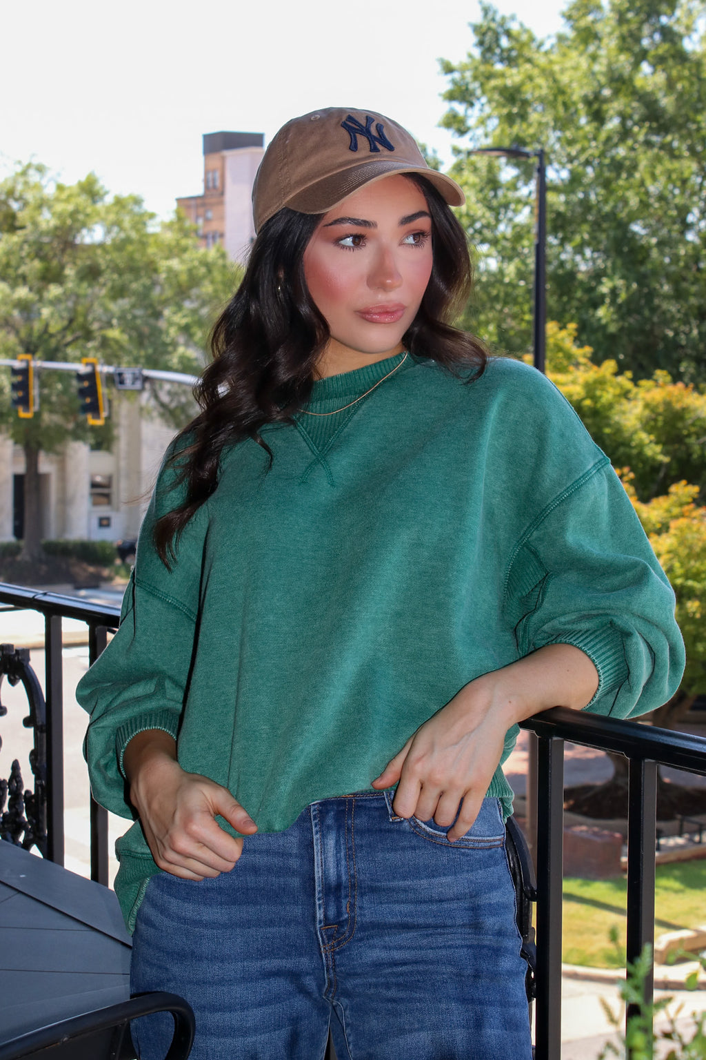 Hunter Green / S Afterglow Washed Fleece Pullover - Madison and Mallory