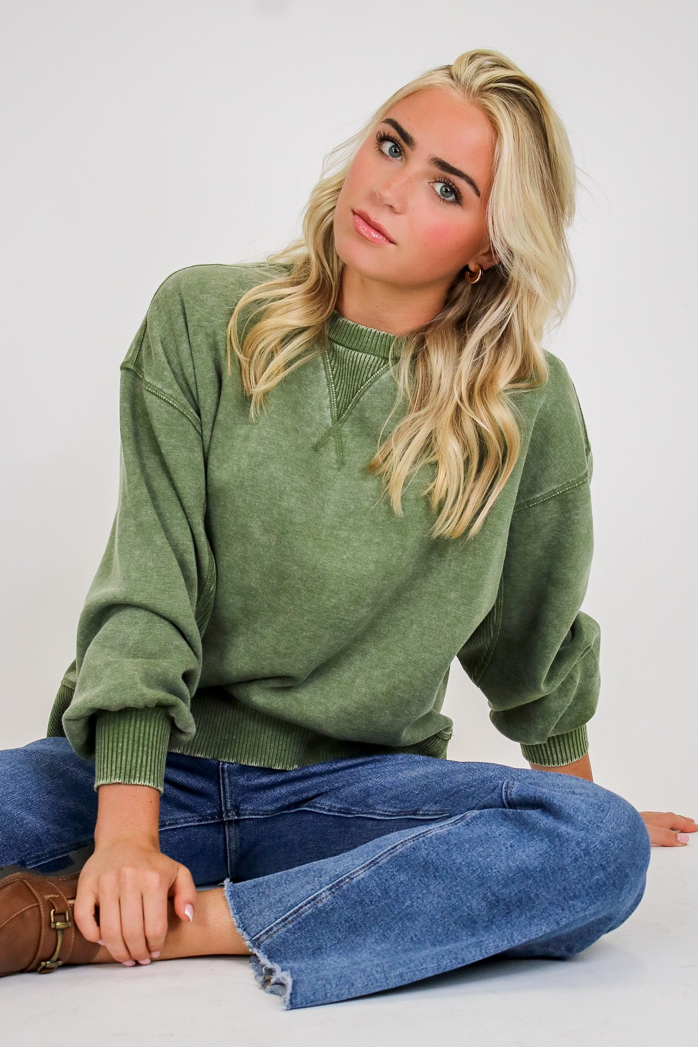 Light Olive / S Afterglow Washed Fleece Pullover - Madison and Mallory