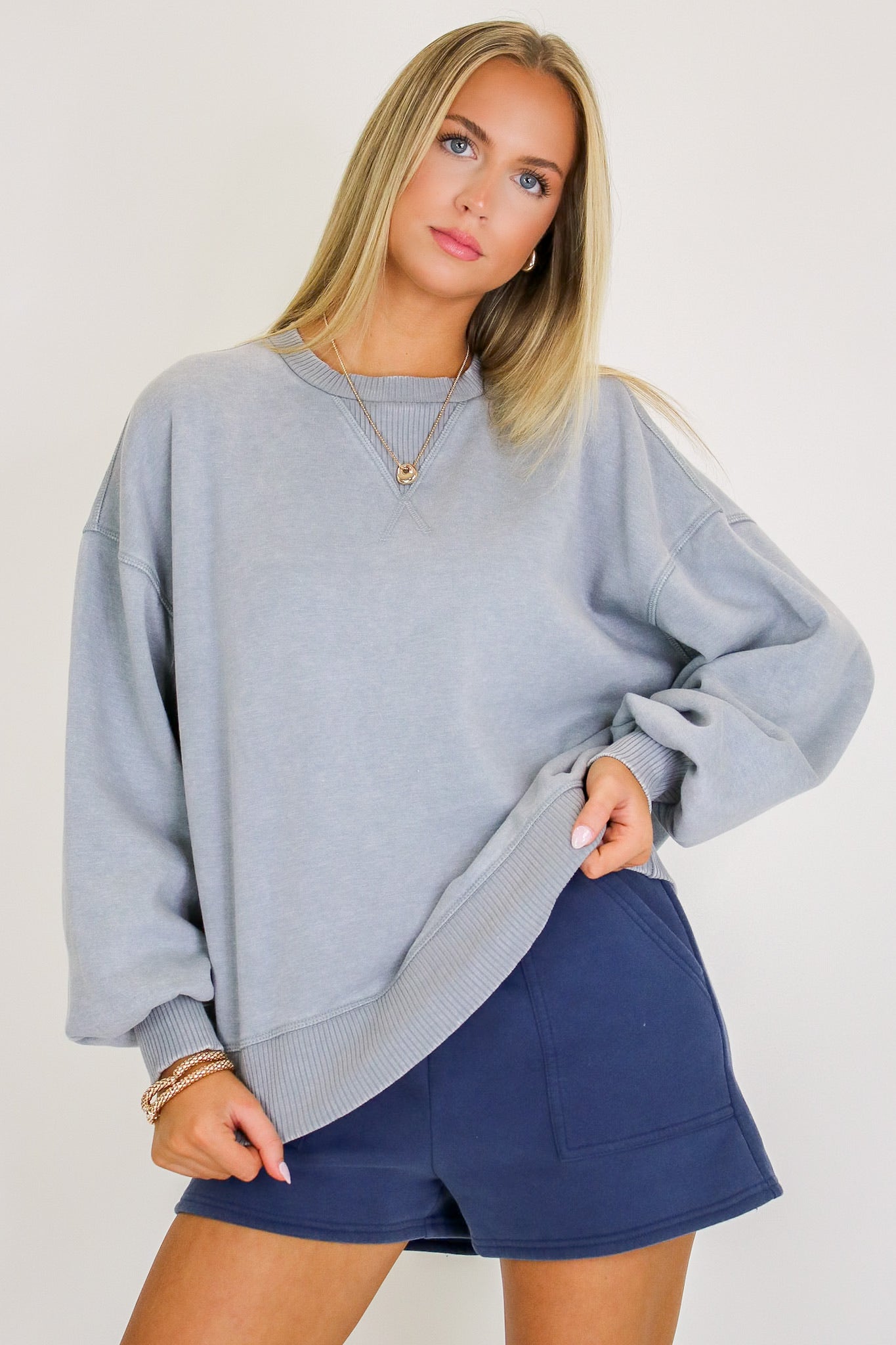 Sleet / S Afterglow Washed Fleece Pullover - Madison and Mallory