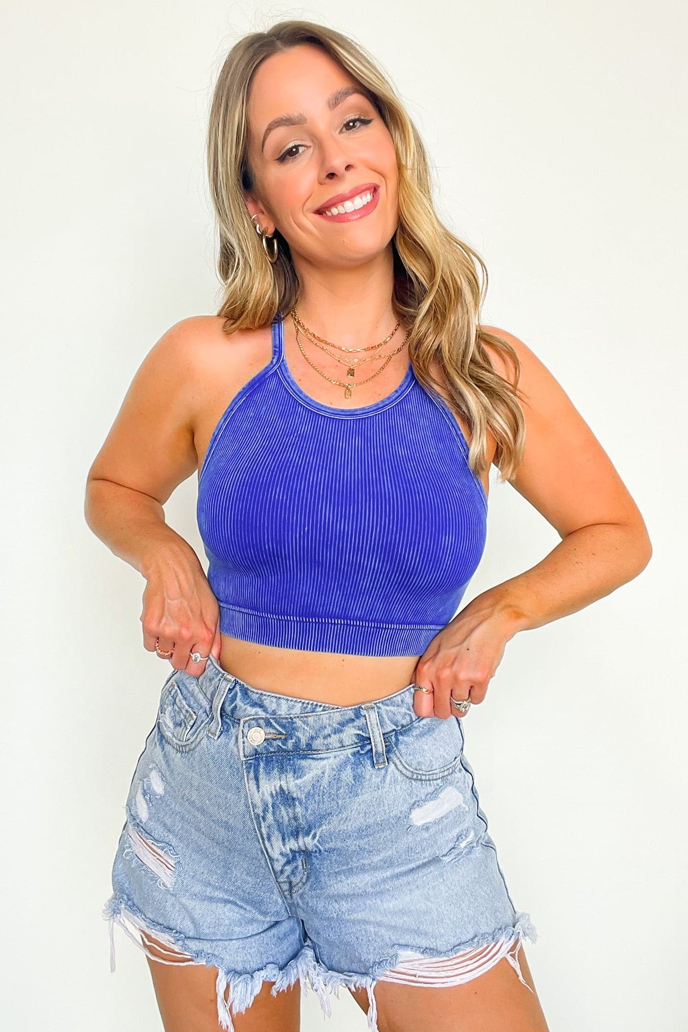 Bright Blue / SM Aimara Washed Ribbed Seamless Cropped Top - BACK IN STOCK - Madison and Mallory