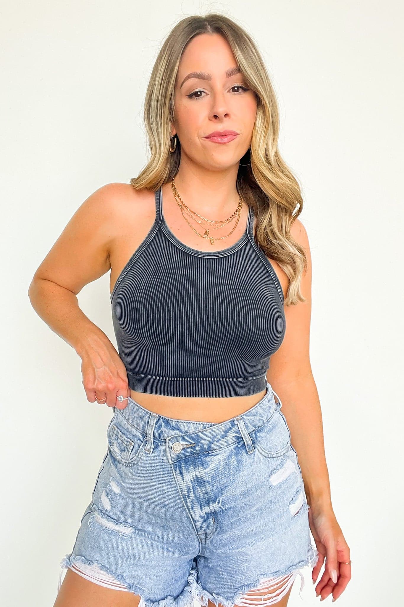 Black / SM Aimara Washed Ribbed Seamless Cropped Top - BACK IN STOCK - Madison and Mallory