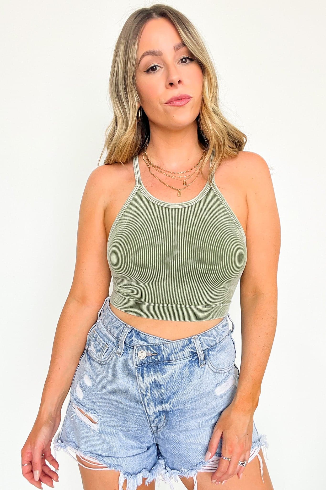  Aimara Washed Ribbed Seamless Cropped Top - BACK IN STOCK - Madison and Mallory