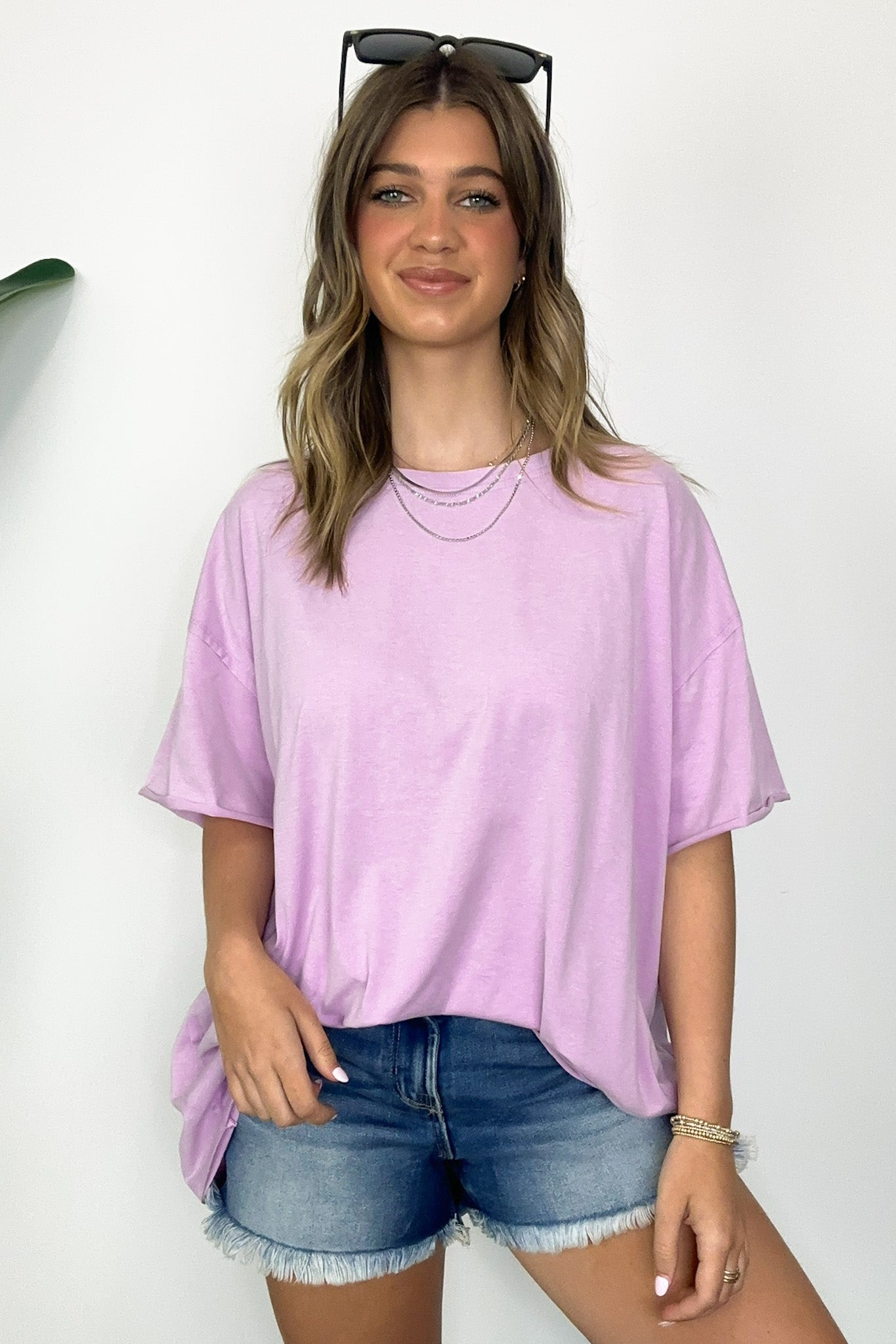 Lilac / S Aimie Raw Edge Jersey Short Sleeve Top - Madison and Mallory