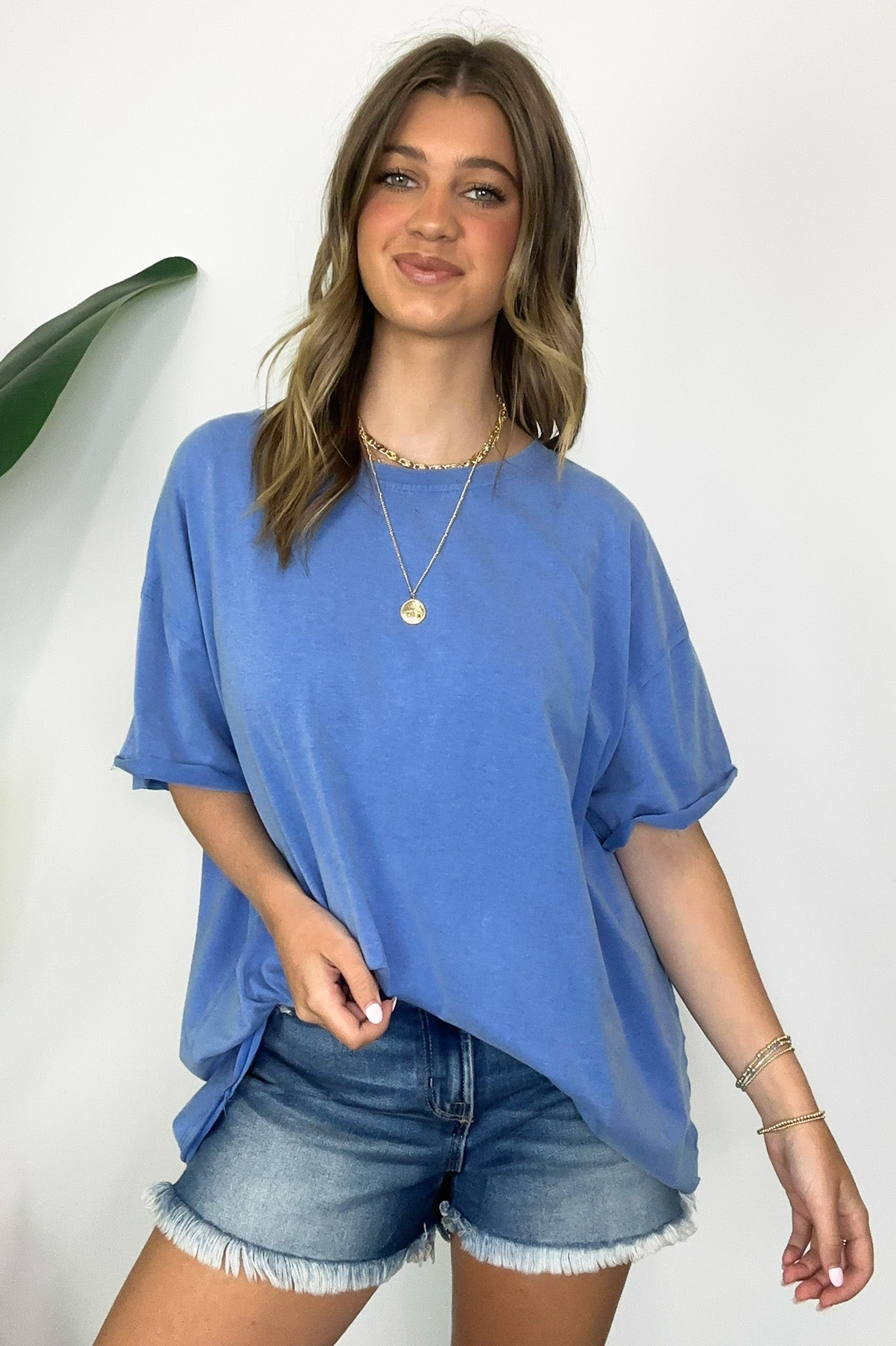 Denim / S Aimie Raw Edge Jersey Short Sleeve Top - Madison and Mallory