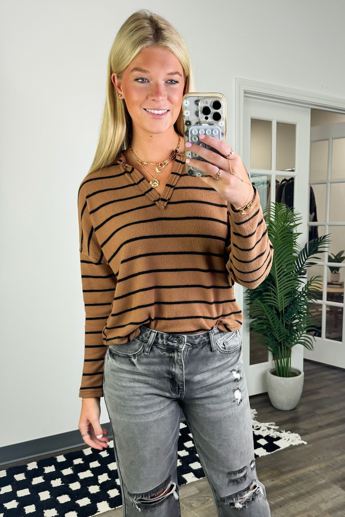  Ainslee Striped V-Neck Knit Top - Madison and Mallory