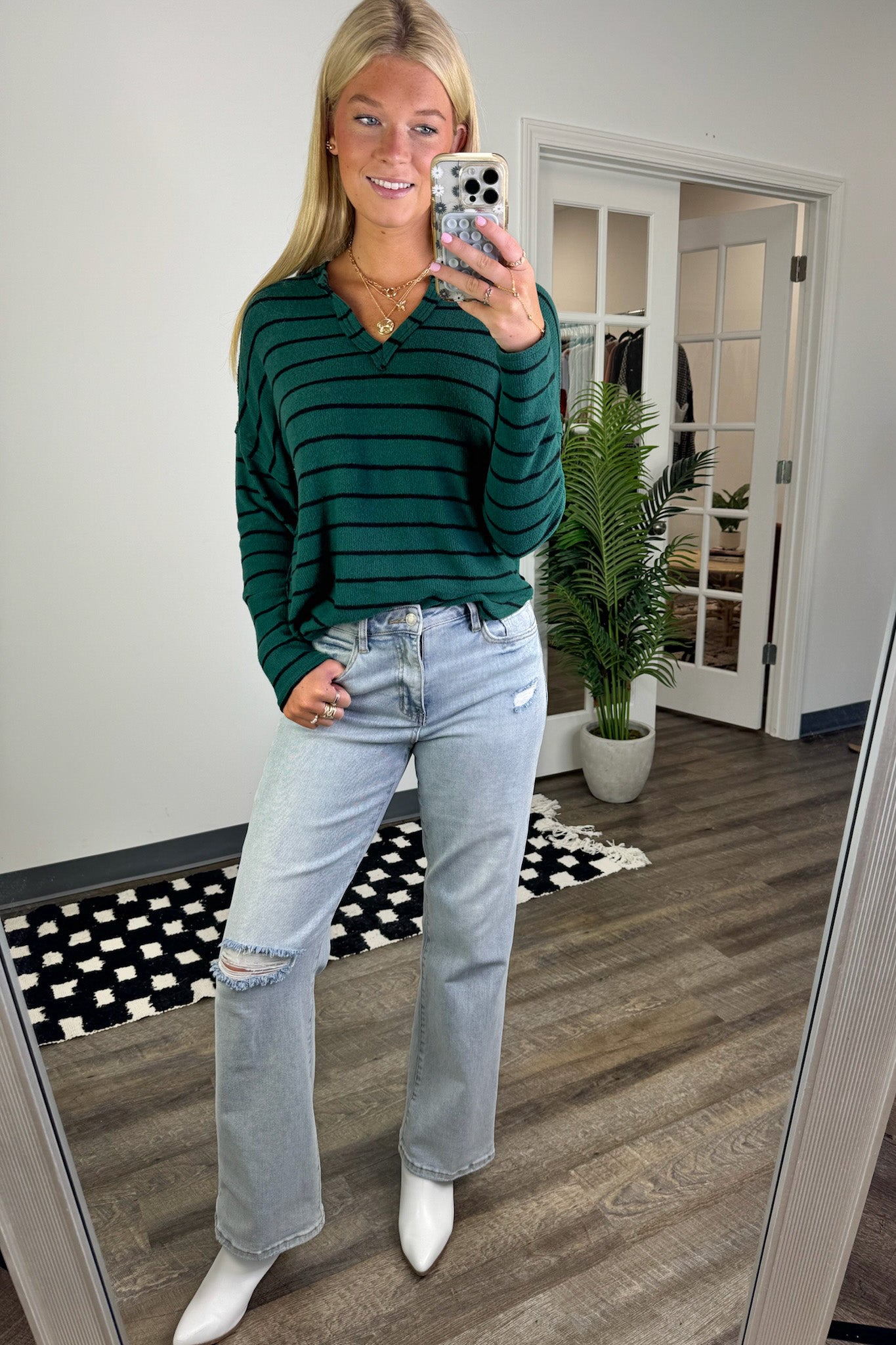  Ainslee Striped V-Neck Knit Top - Madison and Mallory