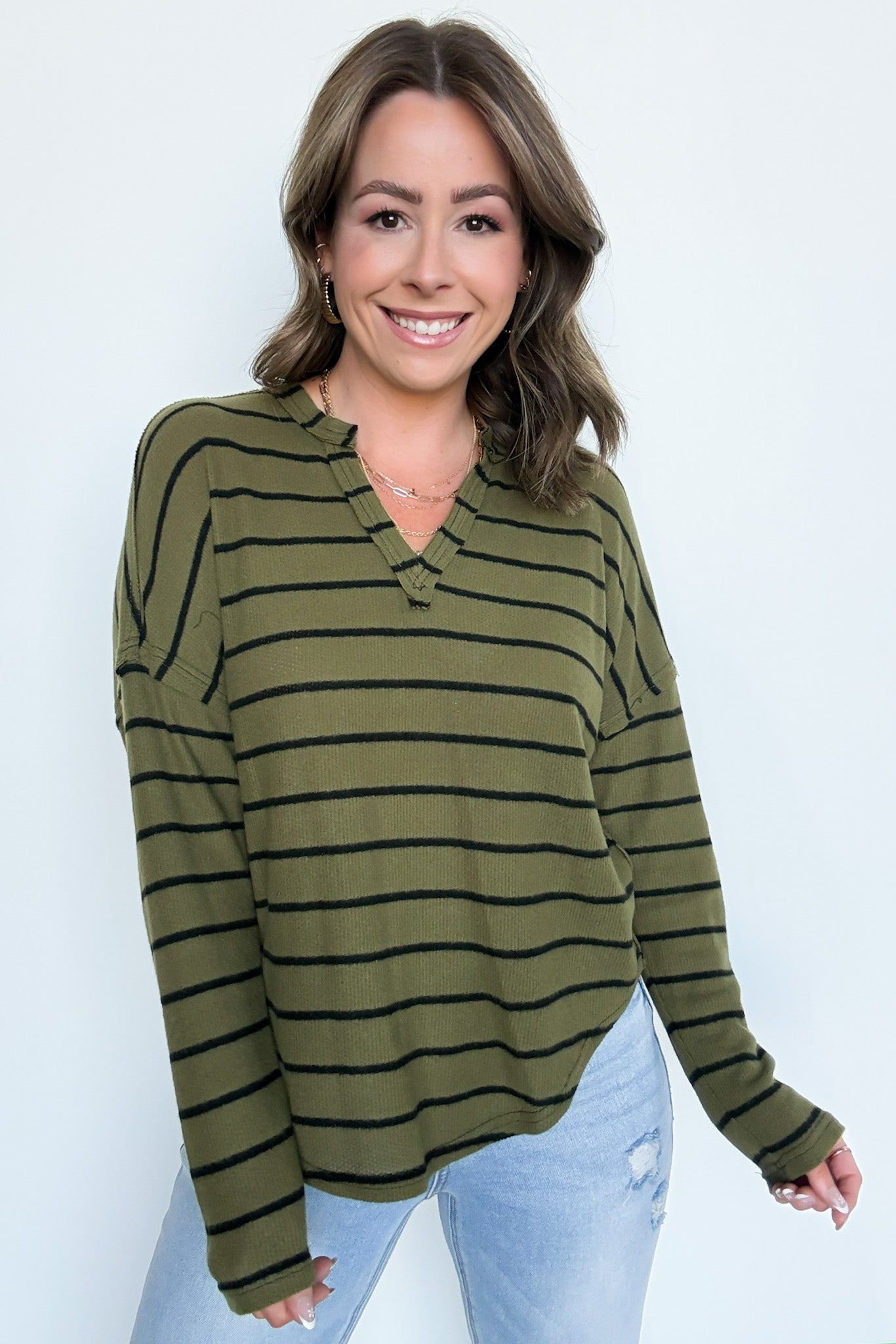  Ainslee Striped V-Neck Knit Top - Madison and Mallory