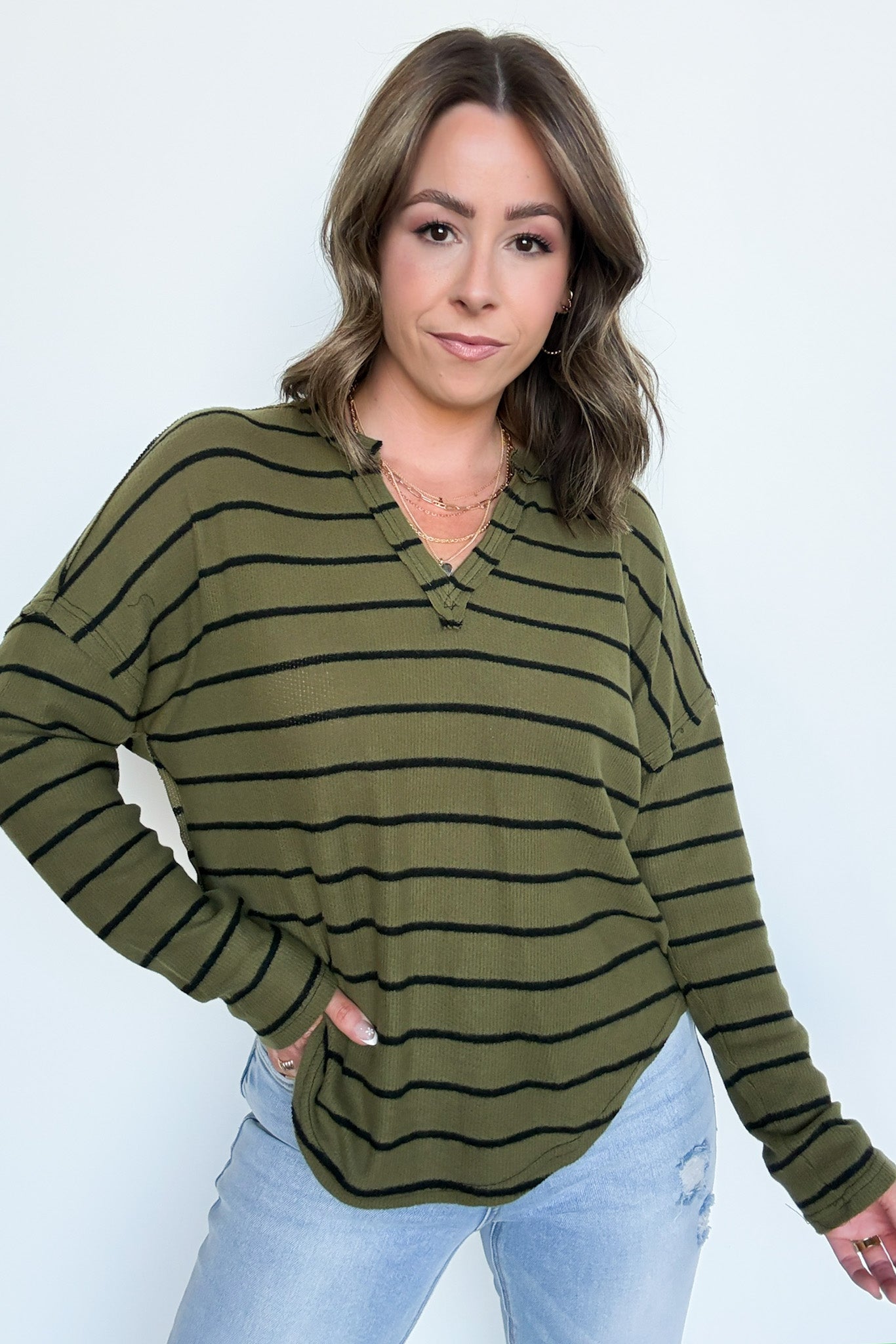  Ainslee Striped V-Neck Knit Top - Madison and Mallory