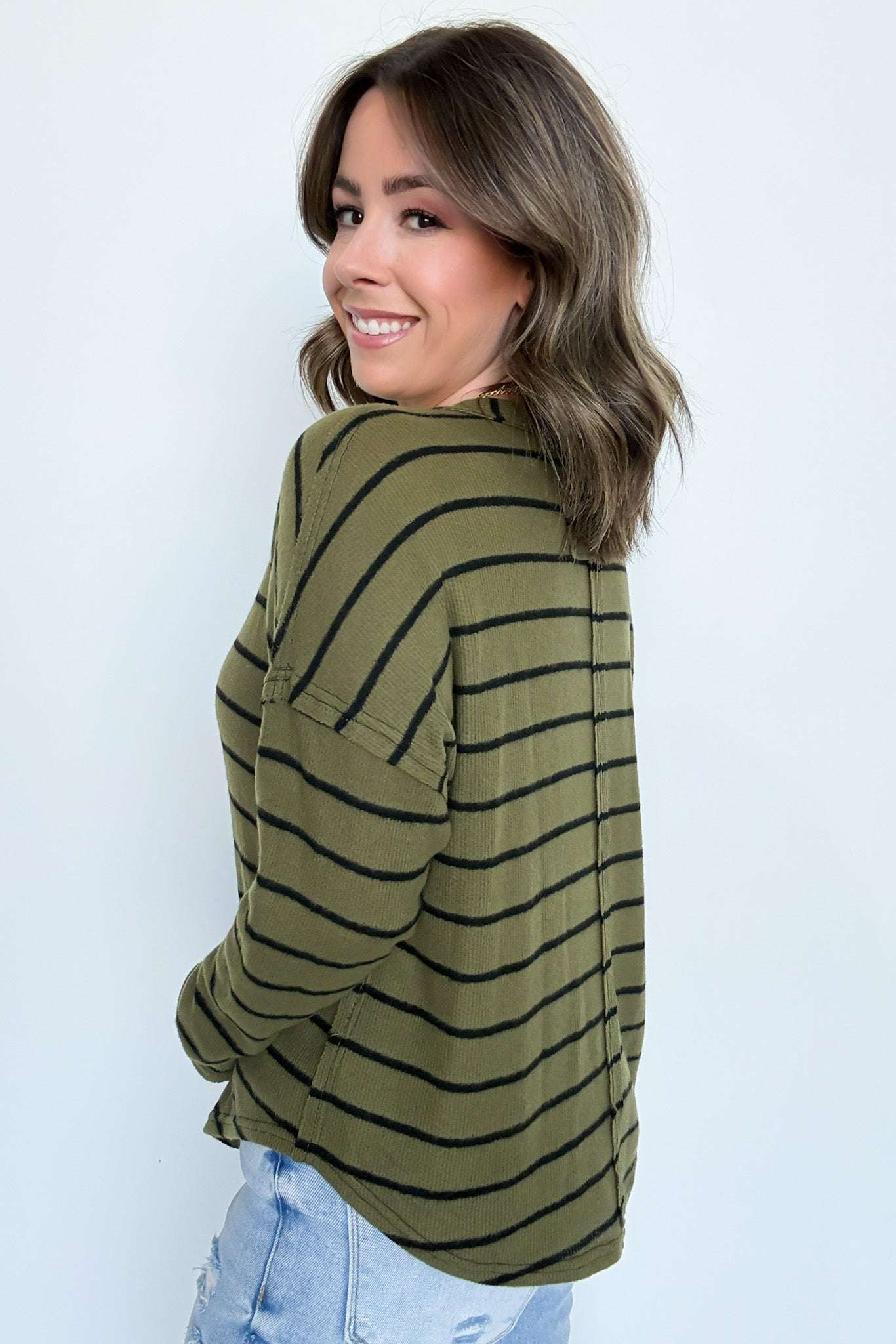  Ainslee Striped V-Neck Knit Top - Madison and Mallory