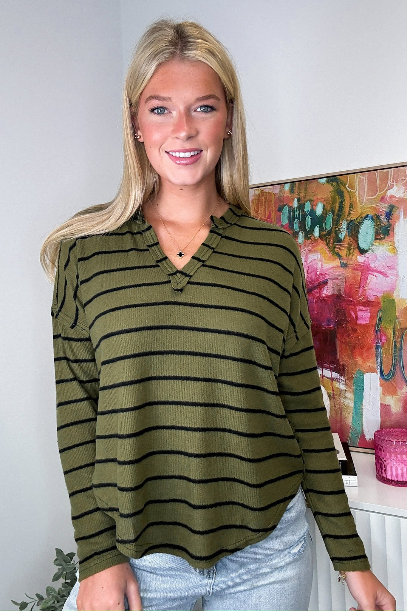  Ainslee Striped V-Neck Knit Top - Madison and Mallory