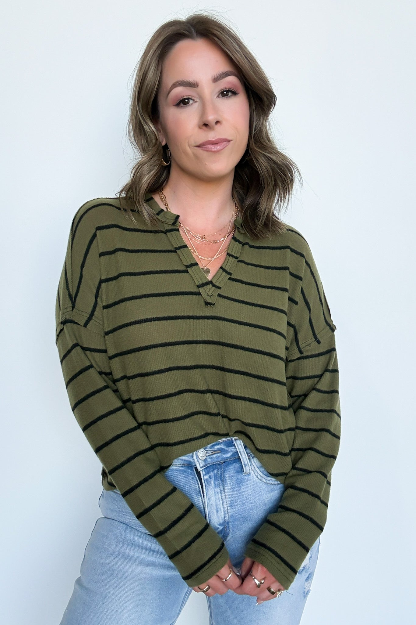  Ainslee Striped V-Neck Knit Top - Madison and Mallory