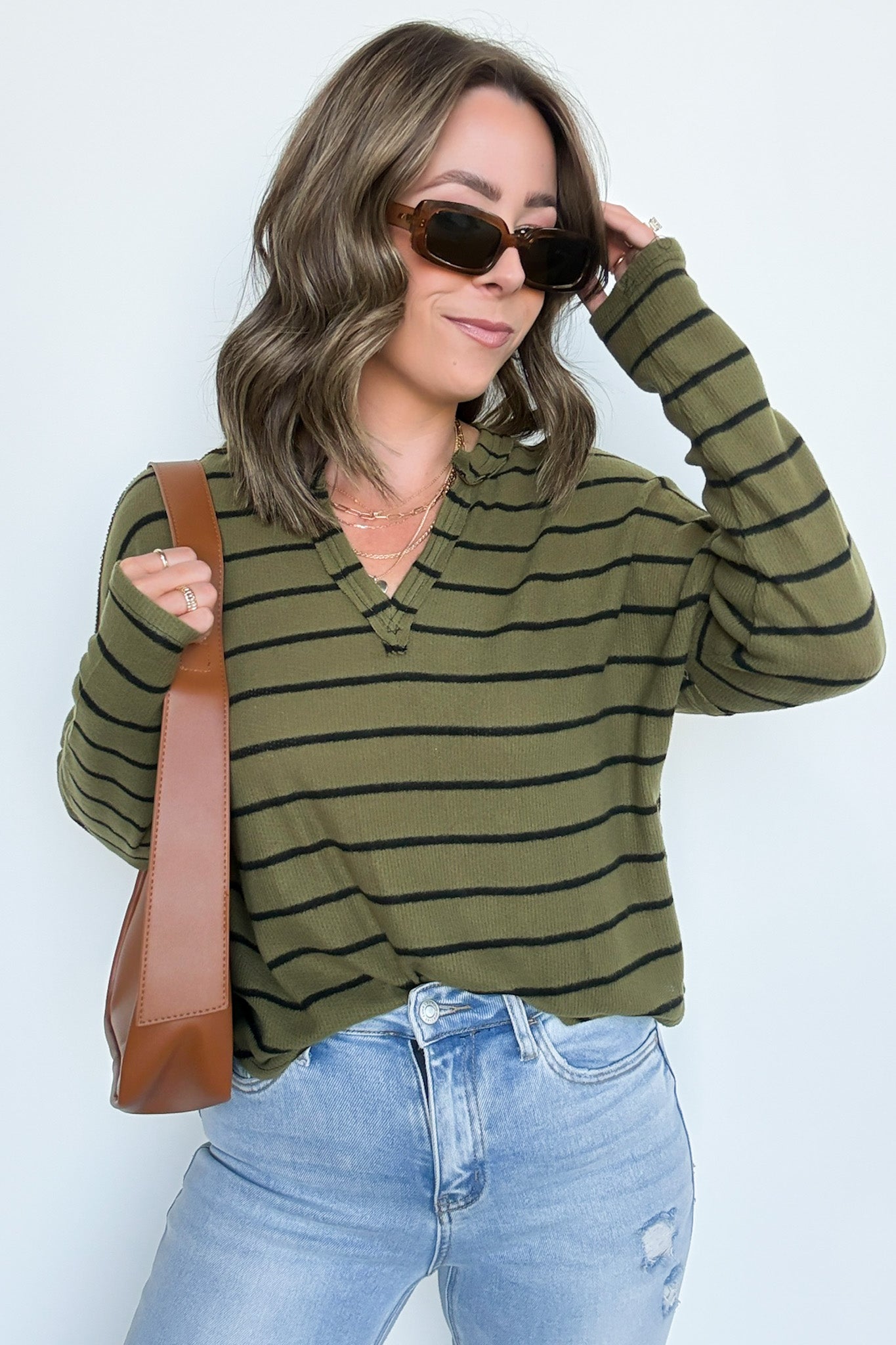  Ainslee Striped V-Neck Knit Top - Madison and Mallory