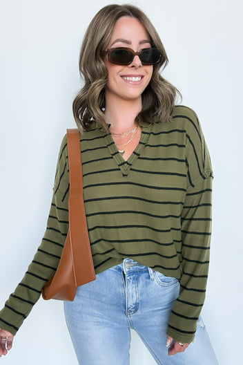Strata Luxe Striped V-Neck Knit Top