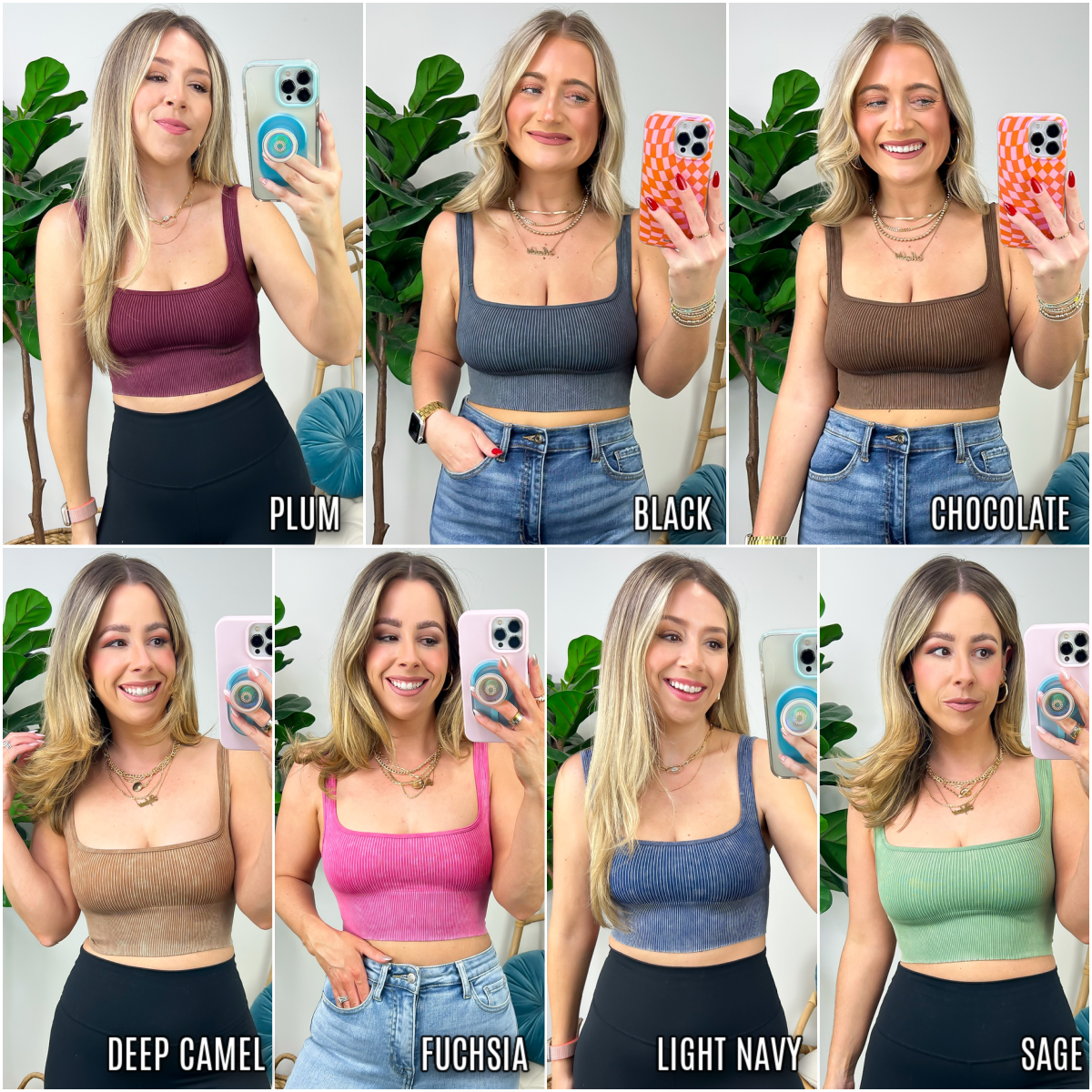  Ainsworth Mineral Wash Square Neck Seamless Cropped Bra Tank Top - FINAL SALE - Madison and Mallory